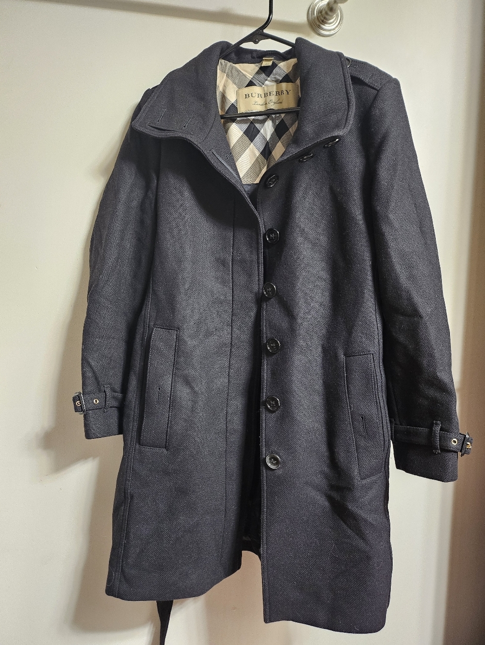 Burberry Women’s  Black Long Trench Coat Belted Button Check Pattern - Picture 5 of 12